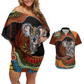 Indigenous Koala Australia Couples Matching Off Shoulder Short Dress and Hawaiian Shirt Australian Aboriginal Art Proud