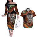 Indigenous Koala Australia Couples Matching Off The Shoulder Long Sleeve Dress and Hawaiian Shirt Australian Aboriginal Art Proud