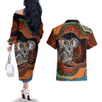 Indigenous Koala Australia Couples Matching Off The Shoulder Long Sleeve Dress and Hawaiian Shirt Australian Aboriginal Art Proud