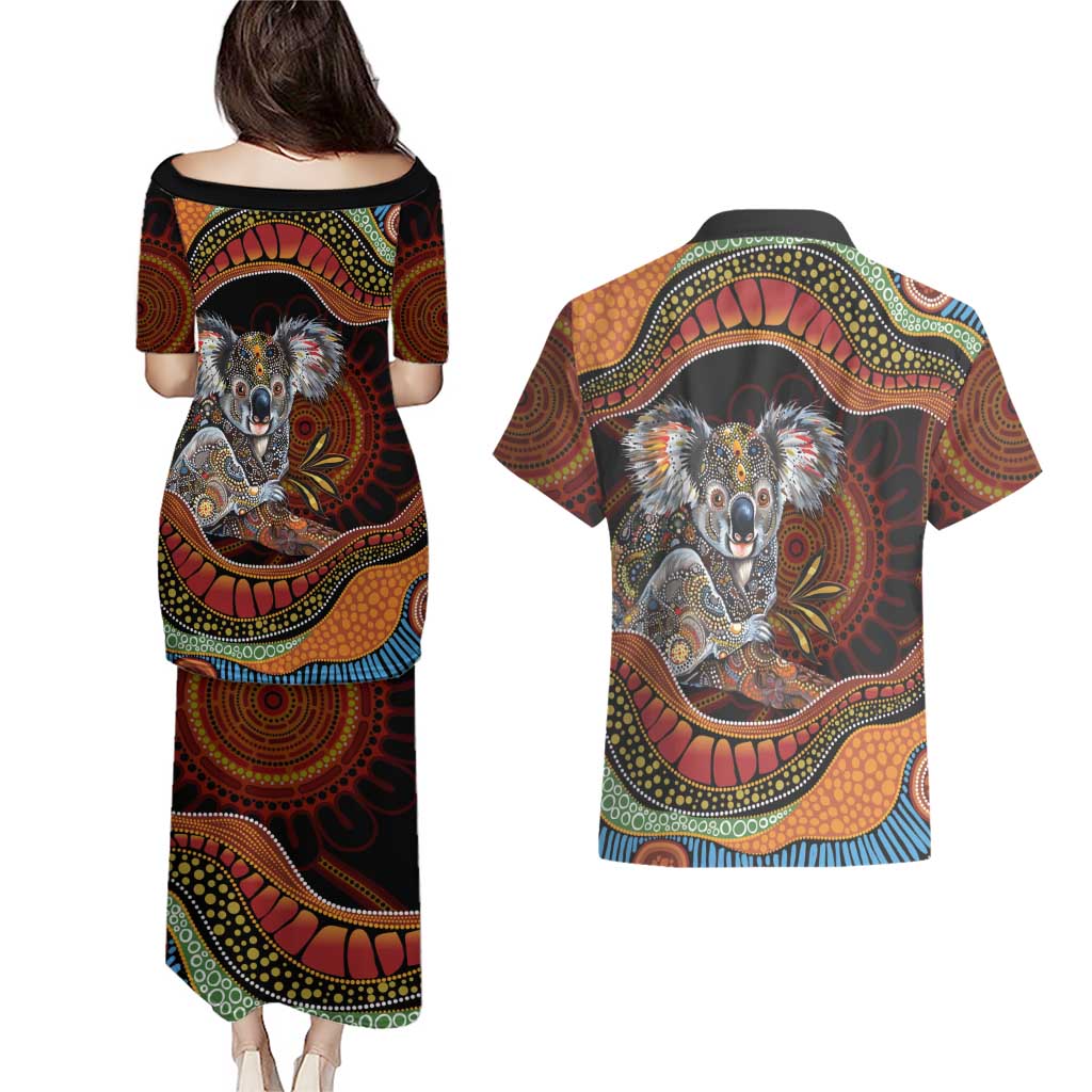 Indigenous Koala Australia Couples Matching Puletasi and Hawaiian Shirt Australian Aboriginal Art Proud