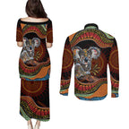 Indigenous Koala Australia Couples Matching Puletasi and Long Sleeve Button Shirt Australian Aboriginal Art Proud