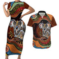 Indigenous Koala Australia Couples Matching Short Sleeve Bodycon Dress and Hawaiian Shirt Australian Aboriginal Art Proud