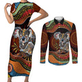 Indigenous Koala Australia Couples Matching Short Sleeve Bodycon Dress and Long Sleeve Button Shirt Australian Aboriginal Art Proud