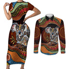 Indigenous Koala Australia Couples Matching Short Sleeve Bodycon Dress and Long Sleeve Button Shirt Australian Aboriginal Art Proud