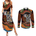Indigenous Koala Australia Couples Matching Summer Maxi Dress and Long Sleeve Button Shirt Australian Aboriginal Art Proud