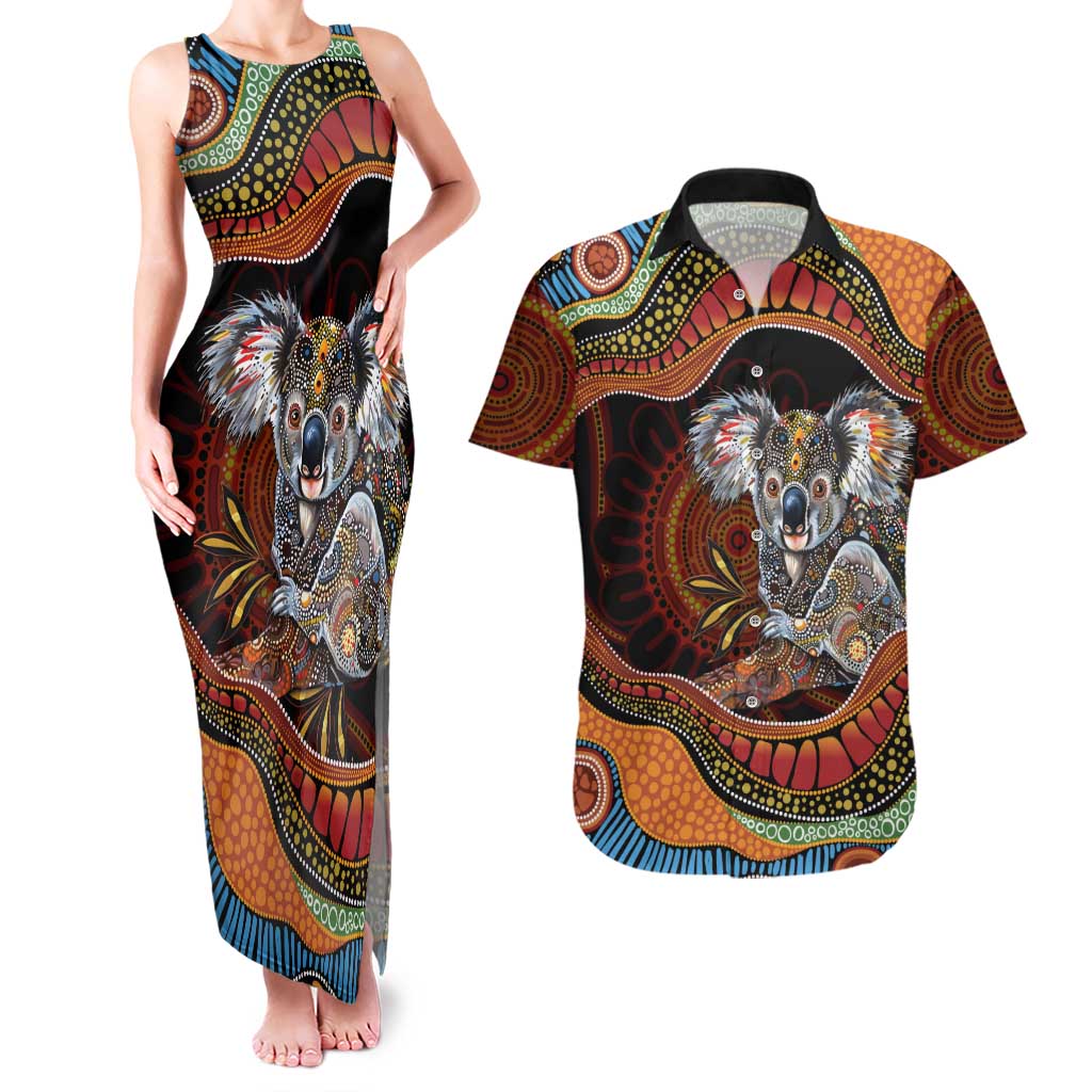 Indigenous Koala Australia Couples Matching Tank Maxi Dress and Hawaiian Shirt Australian Aboriginal Art Proud