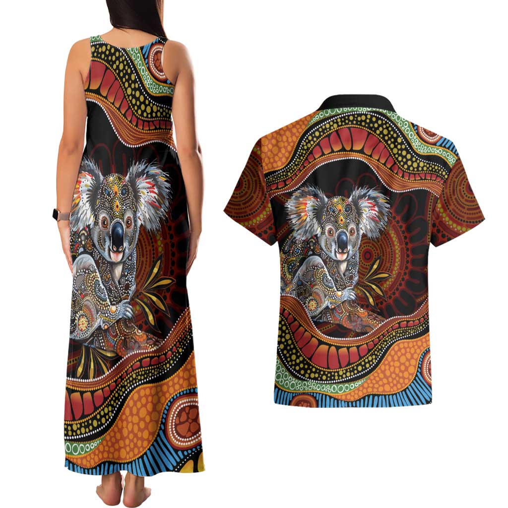 Indigenous Koala Australia Couples Matching Tank Maxi Dress and Hawaiian Shirt Australian Aboriginal Art Proud