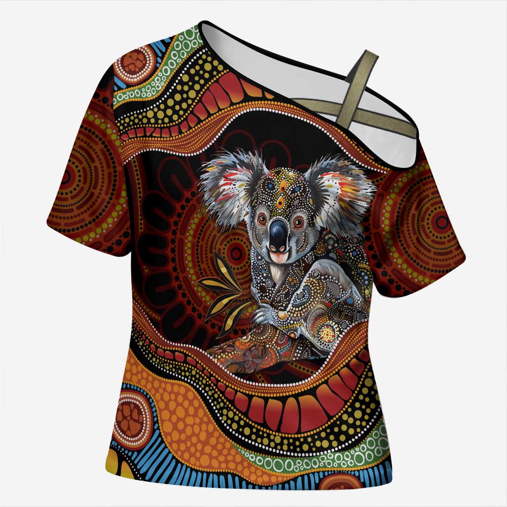 Indigenous Koala Australia Cross Shoulder Shirt Australian Aboriginal Art Proud