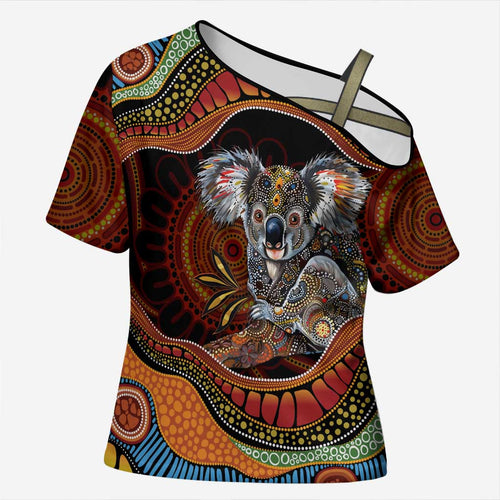 Indigenous Koala Australia Cross Shoulder Shirt Australian Aboriginal Art Proud