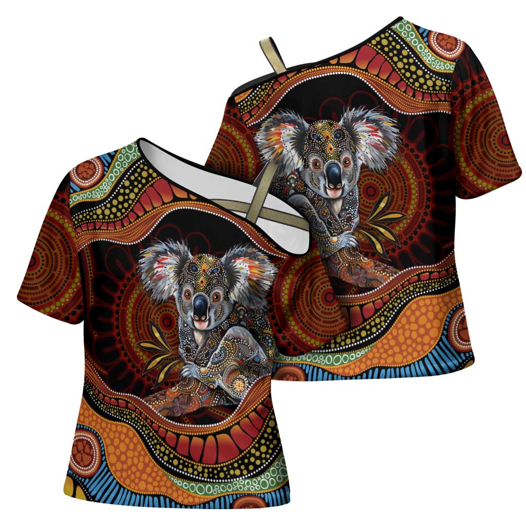 Indigenous Koala Australia Cross Shoulder Shirt Australian Aboriginal Art Proud