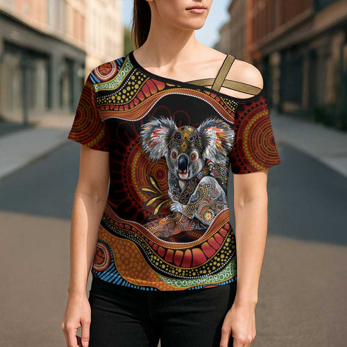 Indigenous Koala Australia Cross Shoulder Shirt Australian Aboriginal Art Proud