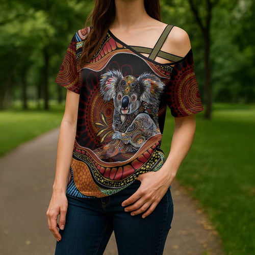 Indigenous Koala Australia Cross Shoulder Shirt Australian Aboriginal Art Proud