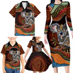 Indigenous Koala Australia Family Matching Long Sleeve Bodycon Dress and Hawaiian Shirt Australian Aboriginal Art Proud