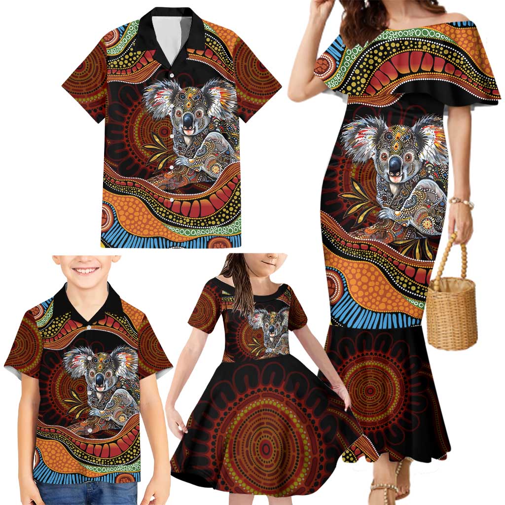 Indigenous Koala Australia Family Matching Mermaid Dress and Hawaiian Shirt Australian Aboriginal Art Proud