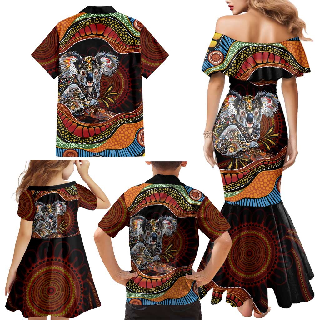 Indigenous Koala Australia Family Matching Mermaid Dress and Hawaiian Shirt Australian Aboriginal Art Proud
