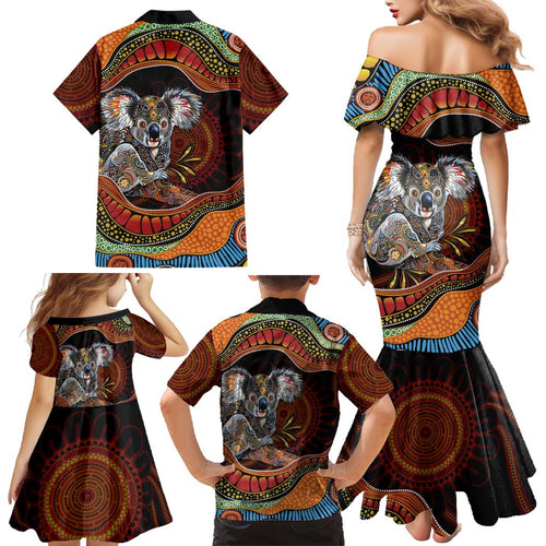 Indigenous Koala Australia Family Matching Mermaid Dress and Hawaiian Shirt Australian Aboriginal Art Proud