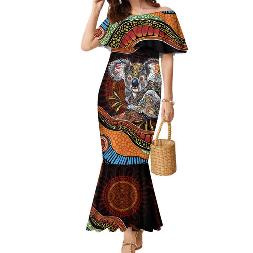 Indigenous Koala Australia Family Matching Mermaid Dress and Hawaiian Shirt Australian Aboriginal Art Proud