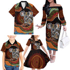 Indigenous Koala Australia Family Matching Off The Shoulder Long Sleeve Dress and Hawaiian Shirt Australian Aboriginal Art Proud