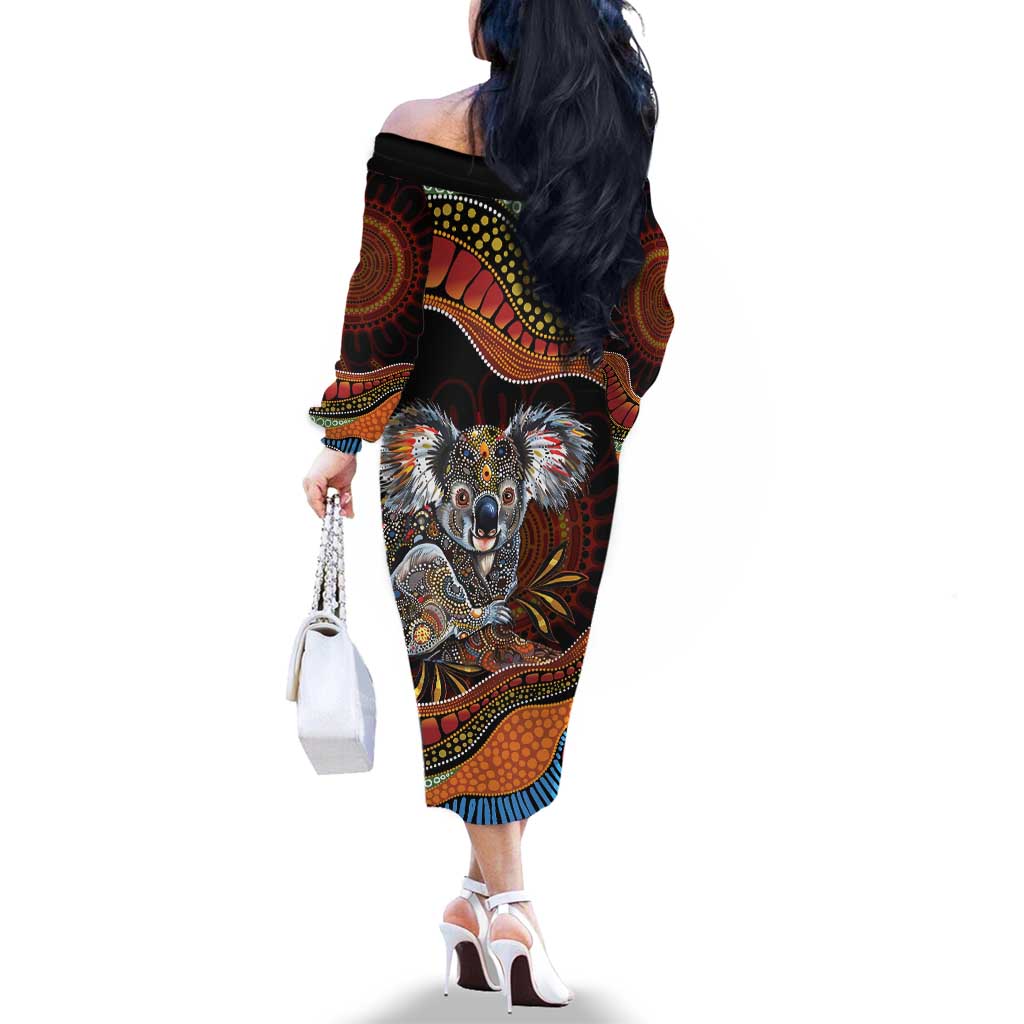 Indigenous Koala Australia Family Matching Off The Shoulder Long Sleeve Dress and Hawaiian Shirt Australian Aboriginal Art Proud