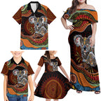 Indigenous Koala Australia Family Matching Off Shoulder Maxi Dress and Hawaiian Shirt Australian Aboriginal Art Proud