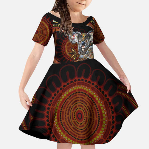 Indigenous Koala Australia Family Matching Off Shoulder Maxi Dress and Hawaiian Shirt Australian Aboriginal Art Proud