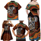 Indigenous Koala Australia Family Matching Off Shoulder Maxi Dress and Hawaiian Shirt Australian Aboriginal Art Proud