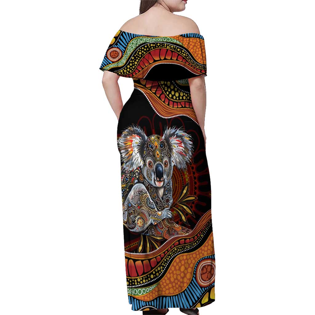 Indigenous Koala Australia Family Matching Off Shoulder Maxi Dress and Hawaiian Shirt Australian Aboriginal Art Proud