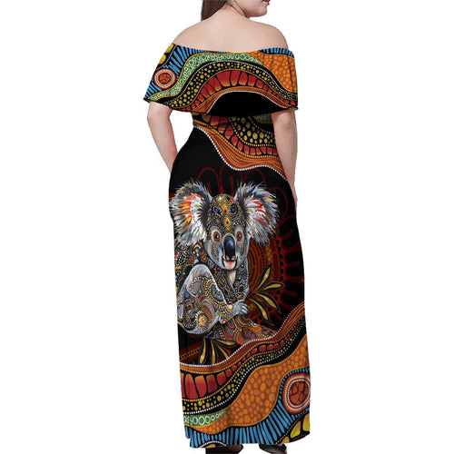 Indigenous Koala Australia Family Matching Off Shoulder Maxi Dress and Hawaiian Shirt Australian Aboriginal Art Proud