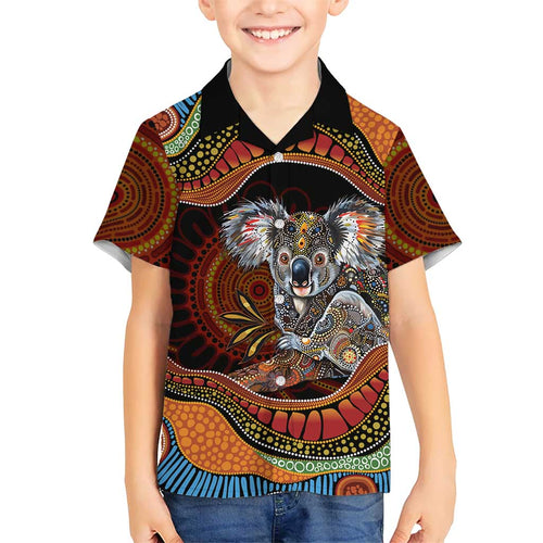 Indigenous Koala Australia Family Matching Off Shoulder Maxi Dress and Hawaiian Shirt Australian Aboriginal Art Proud