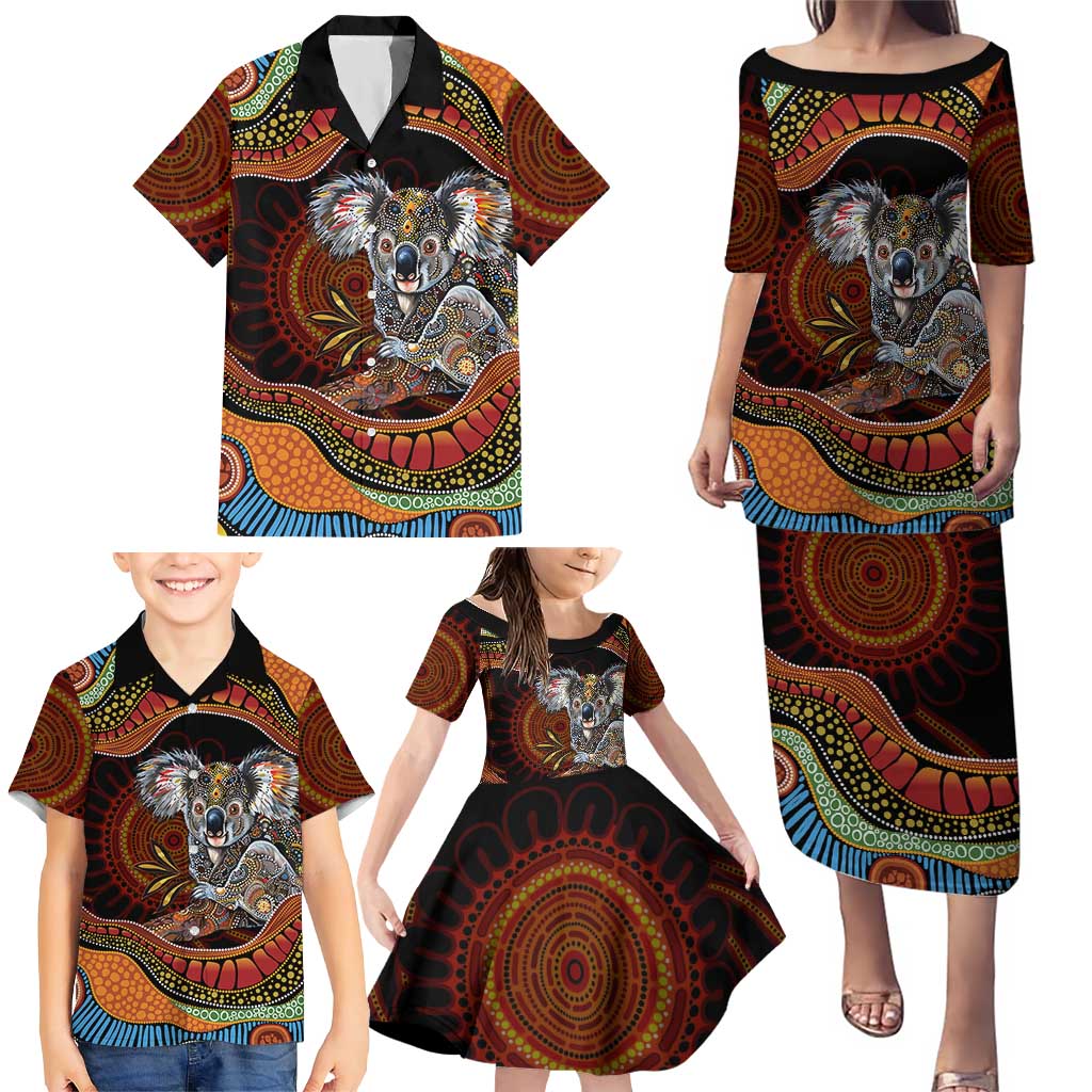 Indigenous Koala Australia Family Matching Puletasi and Hawaiian Shirt Australian Aboriginal Art Proud
