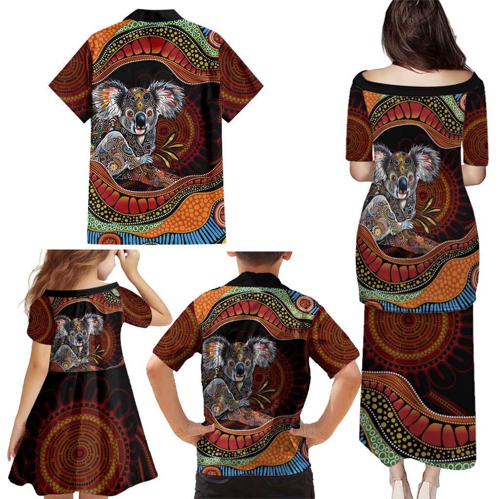 Indigenous Koala Australia Family Matching Puletasi and Hawaiian Shirt Australian Aboriginal Art Proud