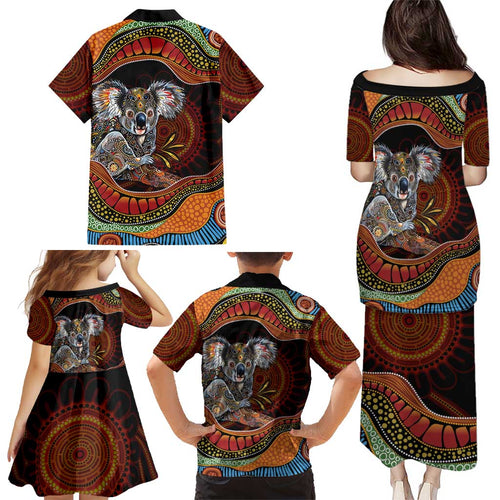 Indigenous Koala Australia Family Matching Puletasi and Hawaiian Shirt Australian Aboriginal Art Proud