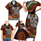 Indigenous Koala Australia Family Matching Short Sleeve Bodycon Dress and Hawaiian Shirt Australian Aboriginal Art Proud