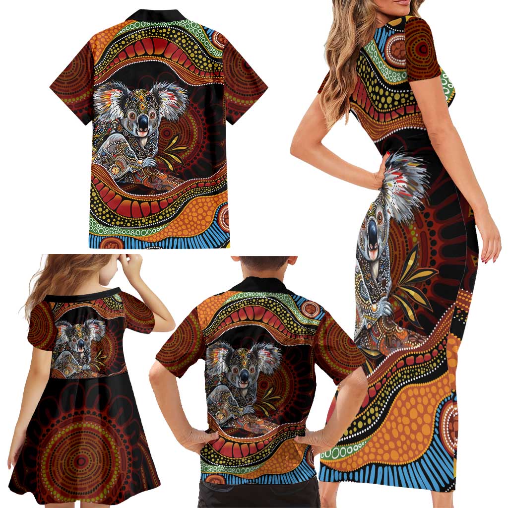 Indigenous Koala Australia Family Matching Short Sleeve Bodycon Dress and Hawaiian Shirt Australian Aboriginal Art Proud