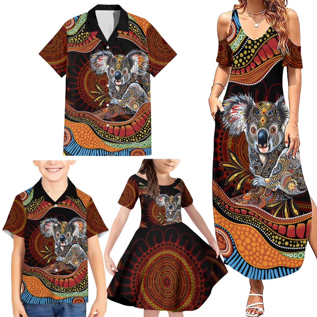 Indigenous Koala Australia Family Matching Summer Maxi Dress and Hawaiian Shirt Australian Aboriginal Art Proud
