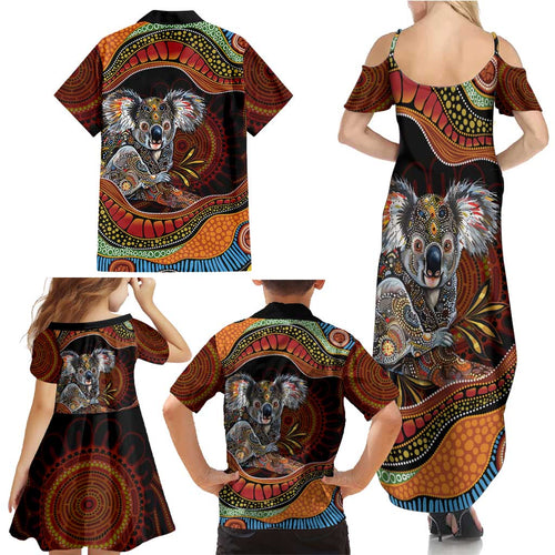Indigenous Koala Australia Family Matching Summer Maxi Dress and Hawaiian Shirt Australian Aboriginal Art Proud