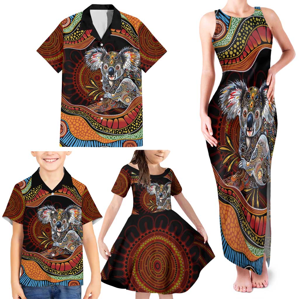Indigenous Koala Australia Family Matching Tank Maxi Dress and Hawaiian Shirt Australian Aboriginal Art Proud