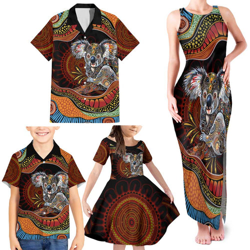 Indigenous Koala Australia Family Matching Tank Maxi Dress and Hawaiian Shirt Australian Aboriginal Art Proud