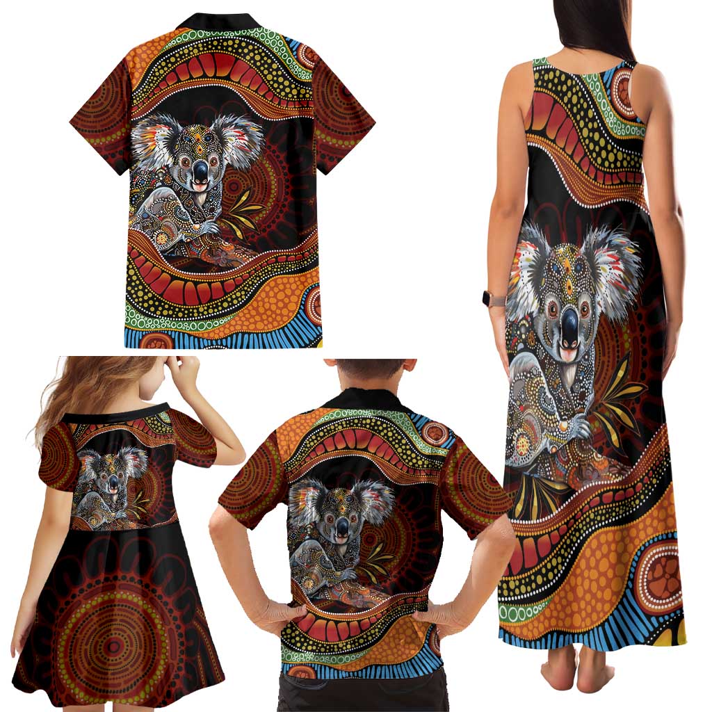 Indigenous Koala Australia Family Matching Tank Maxi Dress and Hawaiian Shirt Australian Aboriginal Art Proud