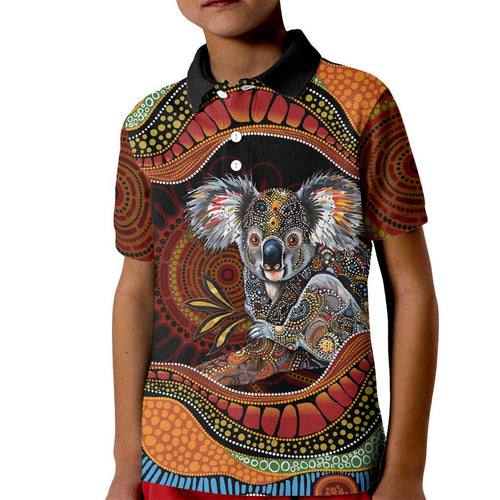 Indigenous Koala Australia Kid Polo Shirt Australian Aboriginal Art Proud