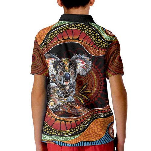 Indigenous Koala Australia Kid Polo Shirt Australian Aboriginal Art Proud