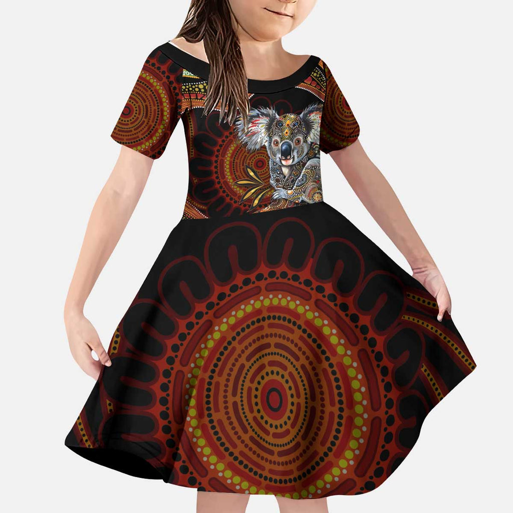 Indigenous Koala Australia Kid Short Sleeve Dress Australian Aboriginal Art Proud