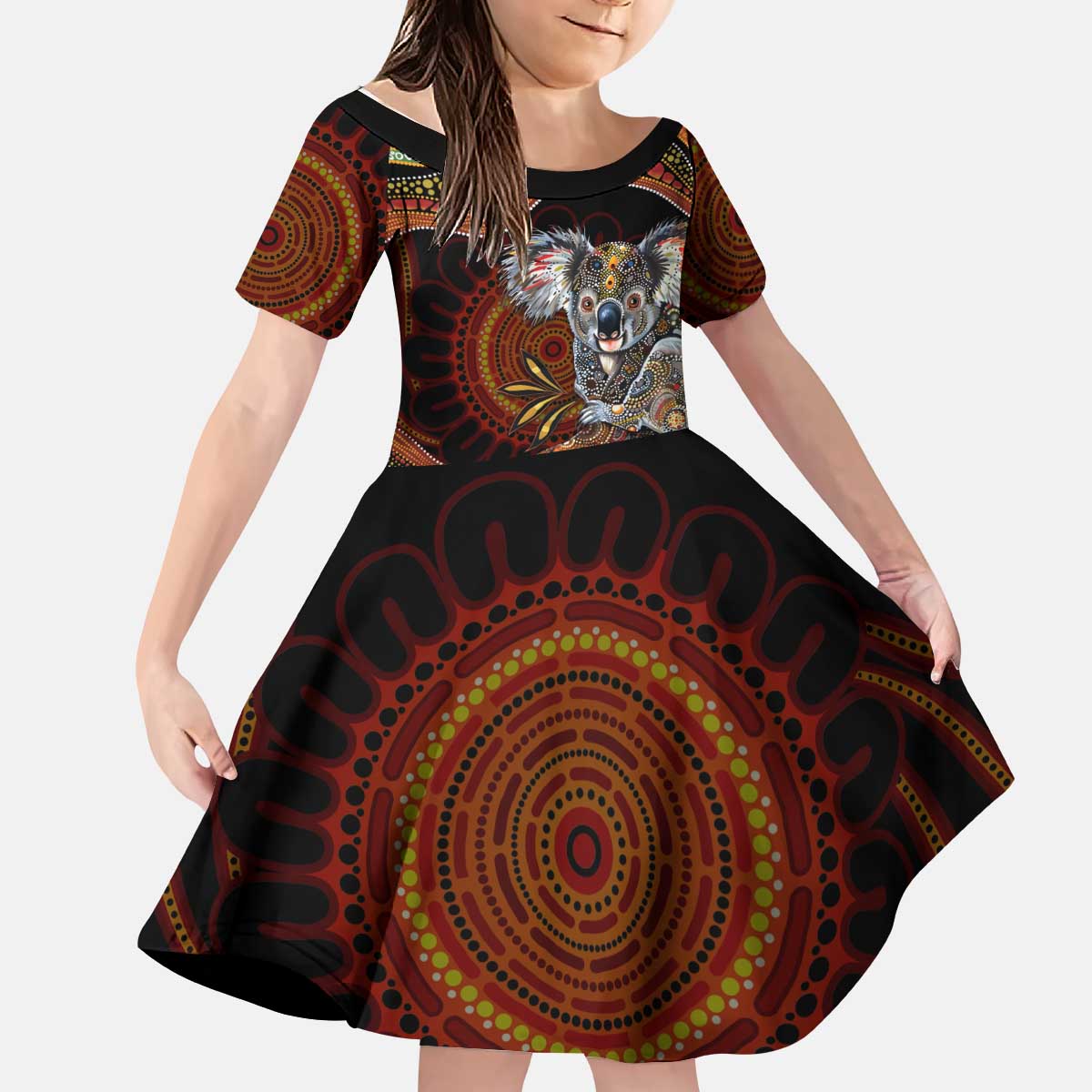 Indigenous Koala Australia Kid Short Sleeve Dress Australian Aboriginal Art Proud