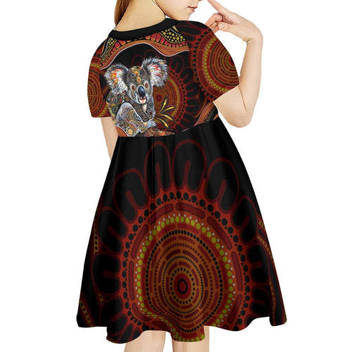 Indigenous Koala Australia Kid Short Sleeve Dress Australian Aboriginal Art Proud