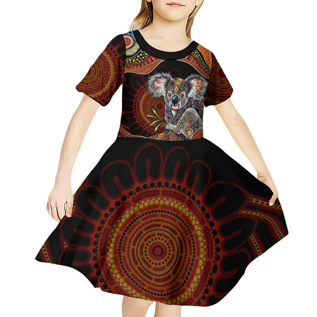 Indigenous Koala Australia Kid Short Sleeve Dress Australian Aboriginal Art Proud