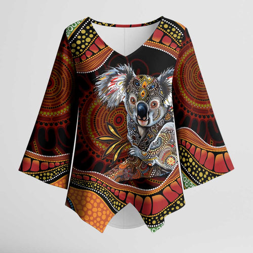 Indigenous Koala Australia Kimono Sleeve Blouse Australian Aboriginal Art Proud