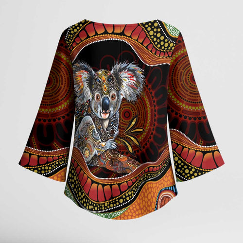 Indigenous Koala Australia Kimono Sleeve Blouse Australian Aboriginal Art Proud