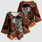 Indigenous Koala Australia Kimono Sleeve Blouse Australian Aboriginal Art Proud