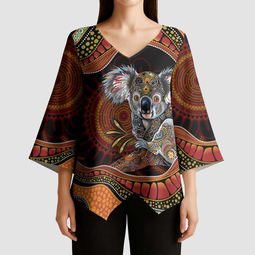 Indigenous Koala Australia Kimono Sleeve Blouse Australian Aboriginal Art Proud