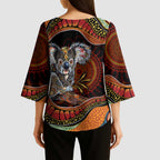 Indigenous Koala Australia Kimono Sleeve Blouse Australian Aboriginal Art Proud